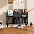 Stojan na gramofon s úložným prostorem na vinylové desky, černý a zlatý