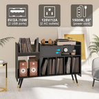 Stojan na gramofon s úložným prostorem na vinylové desky, černý a zlatý