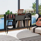 Stojan na gramofon s úložným prostorem na vinylové desky, černý a zlatý