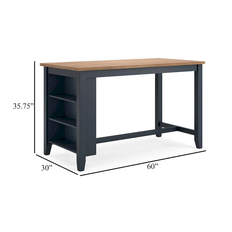 Counter Height Dining Table with Storage Shelves, Dark Blue and Brown