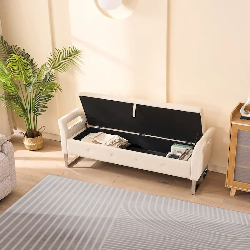 Corduroy Storage Bench with Armrests for Living Room, Entryway and Bedroom