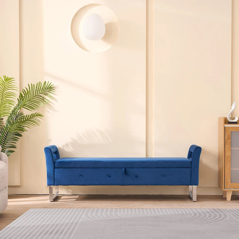 Corduroy Storage Bench with Armrests for Living Room, Entryway and Bedroom