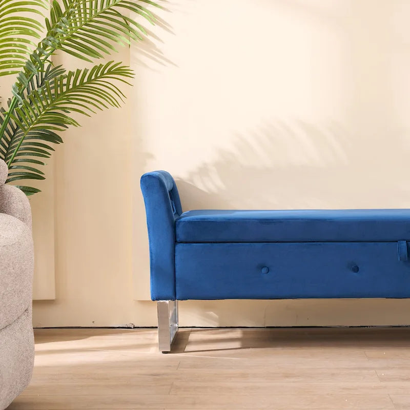 Corduroy Storage Bench with Armrests for Living Room, Entryway and Bedroom
