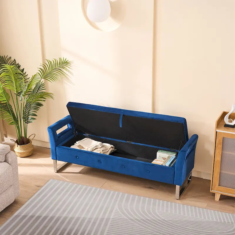 Corduroy Storage Bench with Armrests for Living Room, Entryway and Bedroom