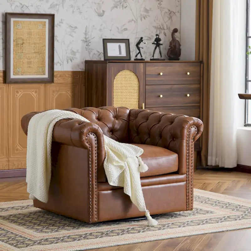 Obrotowy pikowany fotel klubowy Chesterfield