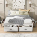 Cama de plataforma Queen com 6 gavetas de arrumação, branco antigo