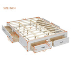 Cama de plataforma Queen com 6 gavetas de arrumação, branco antigo