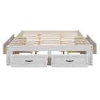 Cama de plataforma Queen com 6 gavetas de arrumação, branco antigo