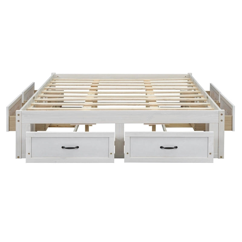 Cama de plataforma Queen com 6 gavetas de arrumação, branco antigo