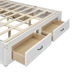 Cama de plataforma Queen com 6 gavetas de arrumação, branco antigo