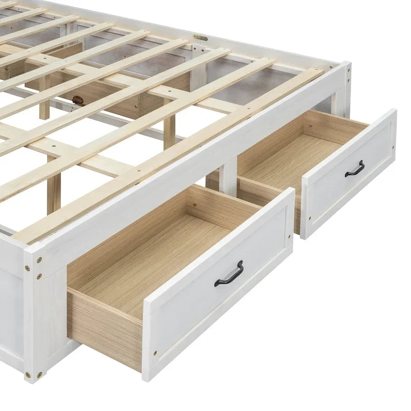 Cama de plataforma Queen com 6 gavetas de arrumação, branco antigo