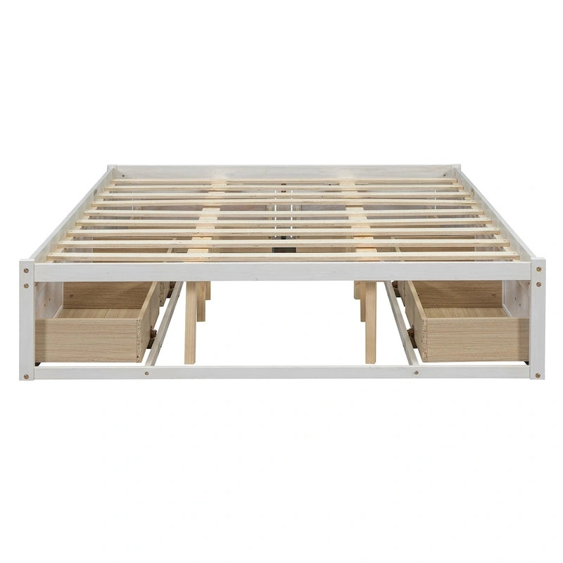Cama de plataforma Queen com 6 gavetas de arrumação, branco antigo