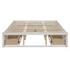 Cama de plataforma Queen com 6 gavetas de arrumação, branco antigo