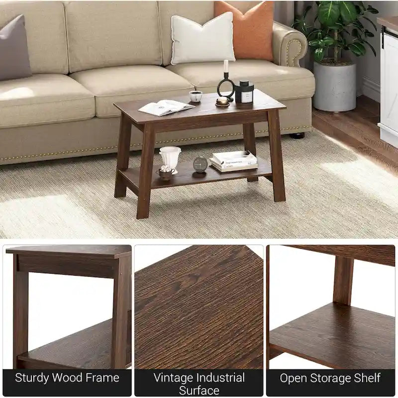 Piccolo tavolino da caffè rustico-industriale con contenitore a due livelli