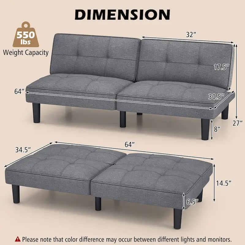 Convertible Folding Futon Sofa Bed with 6-Position Adjustable Backrest