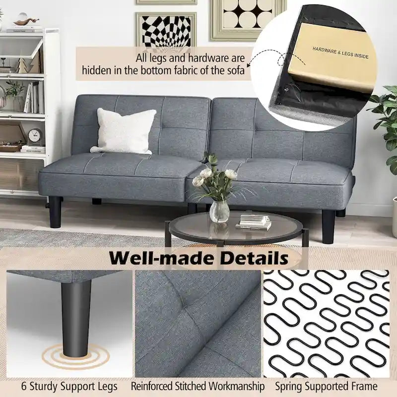 Convertible Folding Futon Sofa Bed with 6-Position Adjustable Backrest