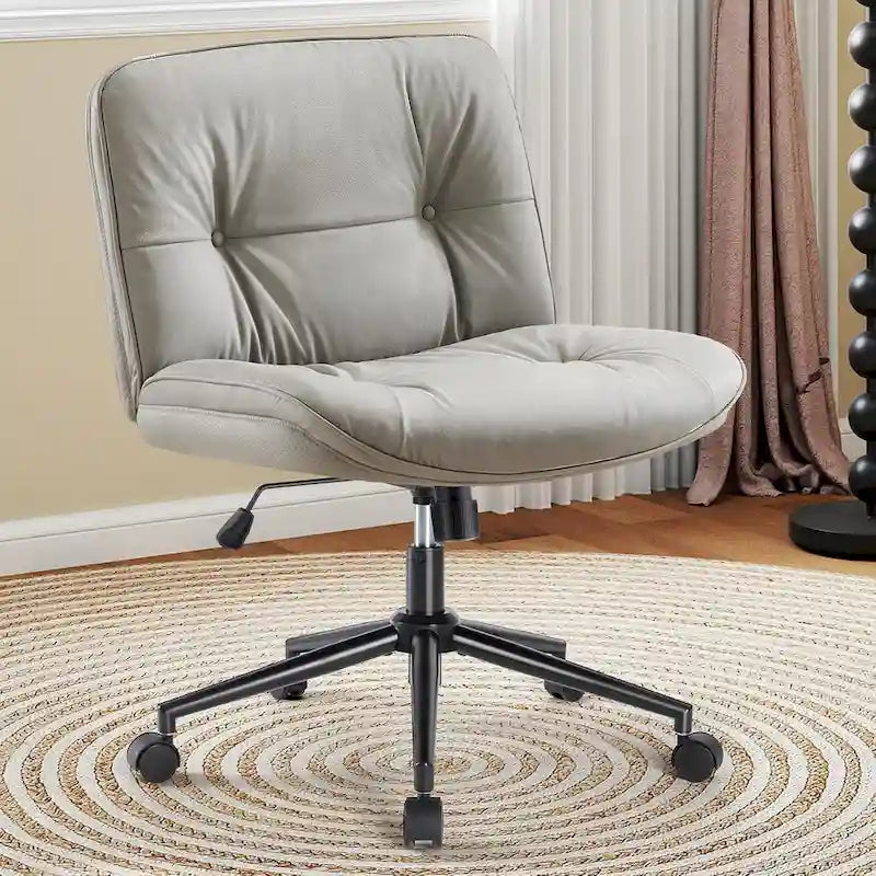 Kancelářská židle na kolečkách Criss Cross, široká otočná židle bez područek z PU kůže, ergonomické pojízdné toaletní křeslo
