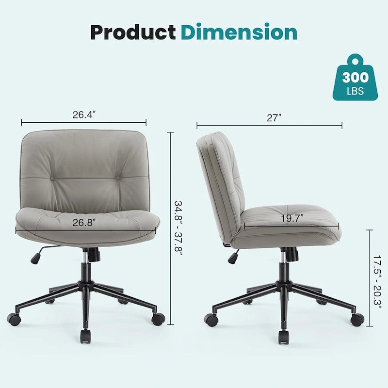 Kancelářská židle na kolečkách Criss Cross, široká otočná židle bez područek z PU kůže, ergonomické pojízdné toaletní křeslo