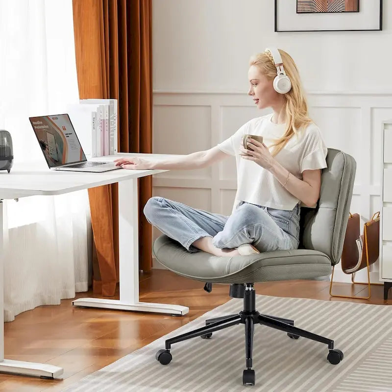 Kancelářská židle na kolečkách Criss Cross, široká otočná židle bez područek z PU kůže, ergonomické pojízdné toaletní křeslo