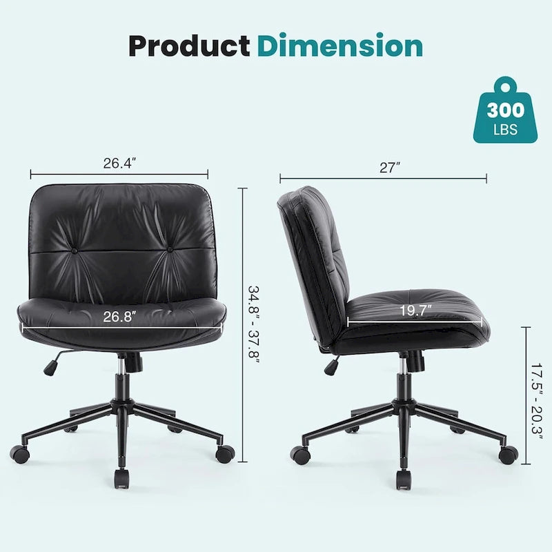 Kancelářská židle na kolečkách Criss Cross, široká otočná židle bez područek z PU kůže, ergonomické pojízdné toaletní křeslo