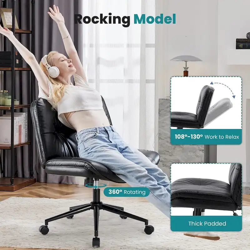 Kancelářská židle na kolečkách Criss Cross, široká otočná židle bez područek z PU kůže, ergonomické pojízdné toaletní křeslo