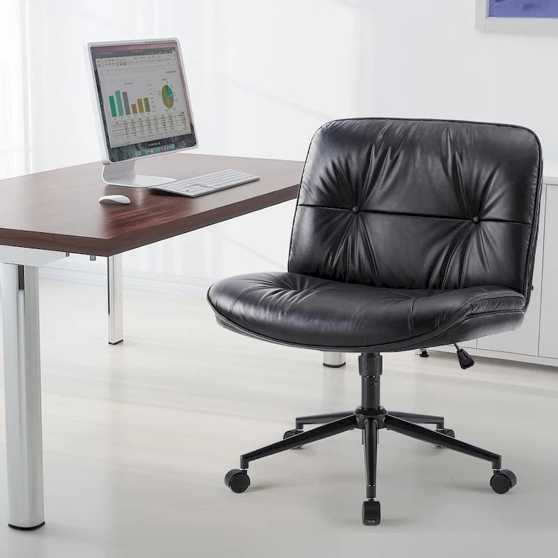 Kancelářská židle na kolečkách Criss Cross, široká otočná židle bez područek z PU kůže, ergonomické pojízdné toaletní křeslo