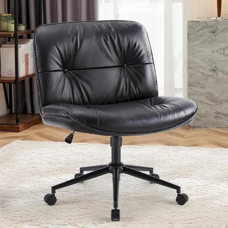 Kancelářská židle na kolečkách Criss Cross, široká otočná židle bez područek z PU kůže, ergonomické pojízdné toaletní křeslo