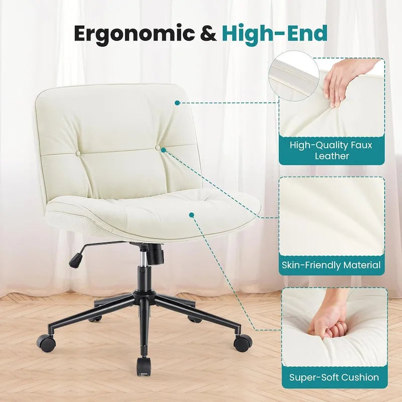Kancelářská židle na kolečkách Criss Cross, široká otočná židle bez područek z PU kůže, ergonomické pojízdné toaletní křeslo