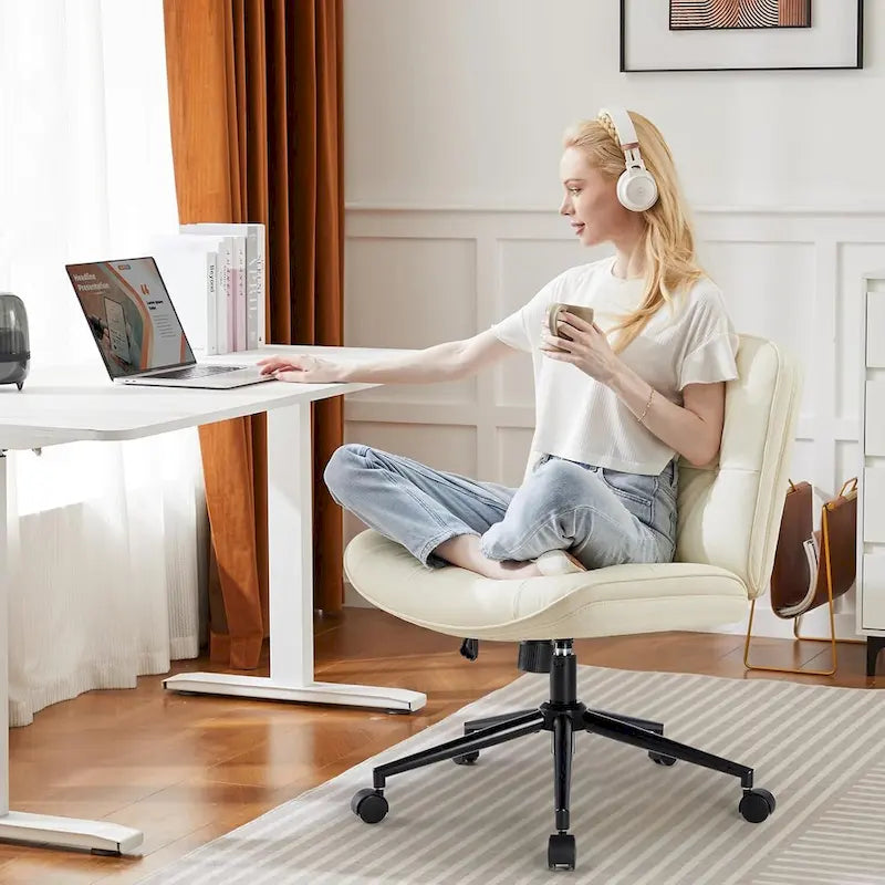 Kancelářská židle na kolečkách Criss Cross, široká otočná židle bez područek z PU kůže, ergonomické pojízdné toaletní křeslo