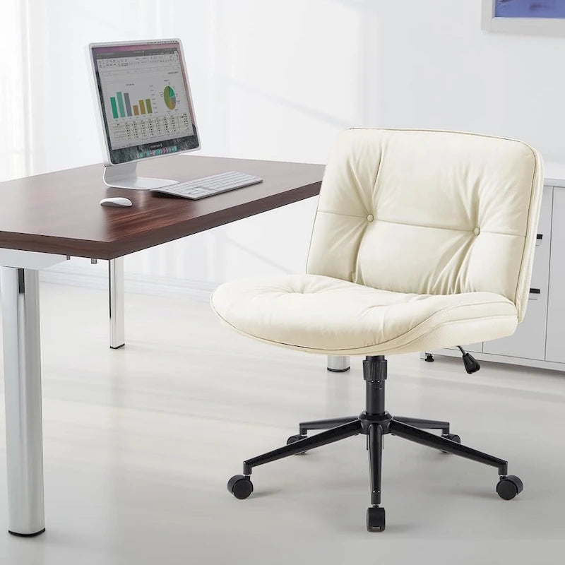 Kancelářská židle na kolečkách Criss Cross, široká otočná židle bez područek z PU kůže, ergonomické pojízdné toaletní křeslo