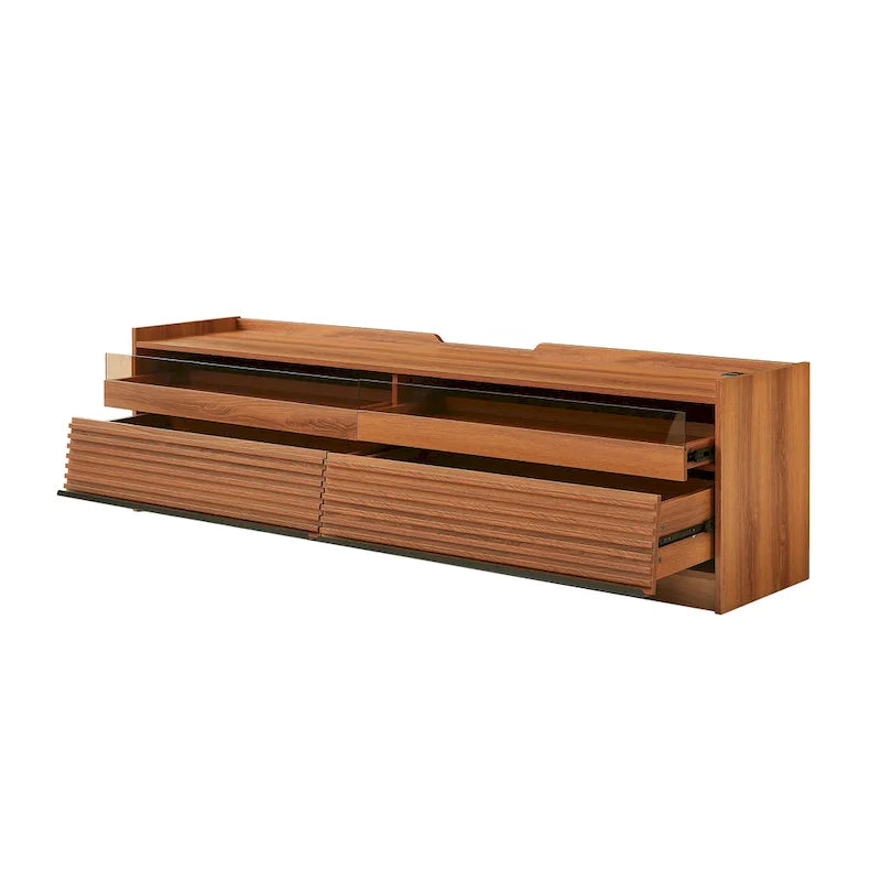 Modern TV Stand with 4 Drawers and Built-In Charging Ports