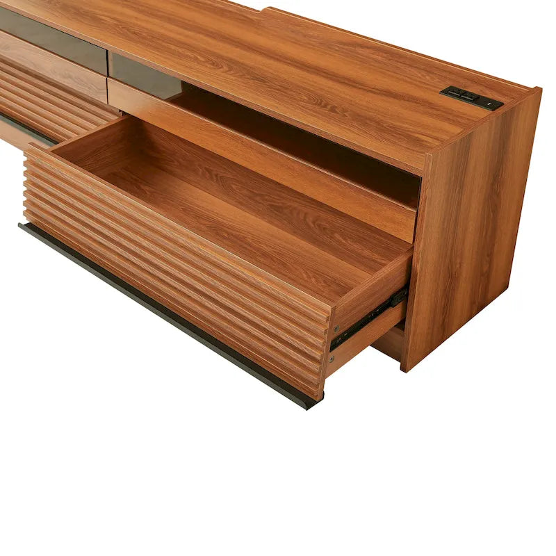 Modern TV Stand with 4 Drawers and Built-In Charging Ports