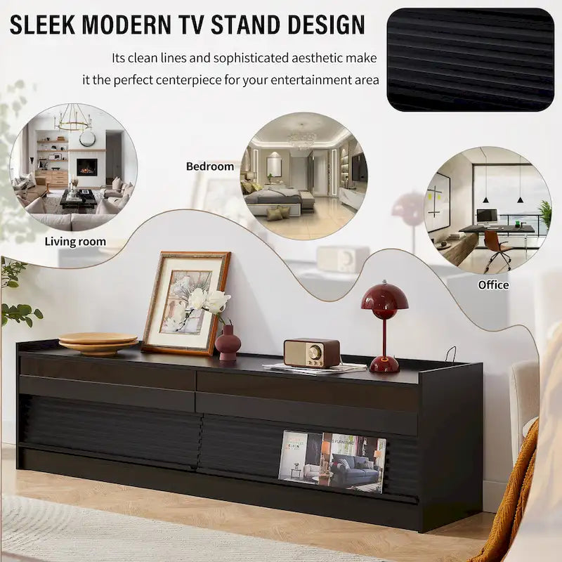 Modern TV Stand with 4 Drawers and Built-In Charging Ports