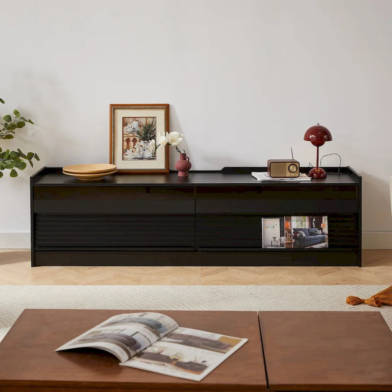 Modern TV Stand with 4 Drawers and Built-In Charging Ports