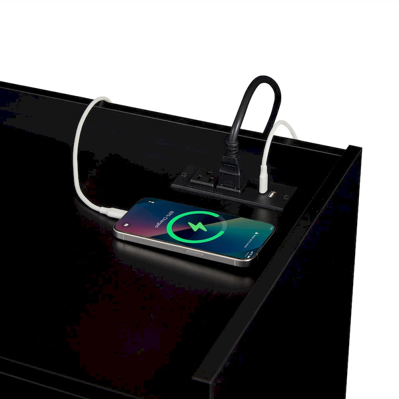 Modern TV Stand with 4 Drawers and Built-In Charging Ports