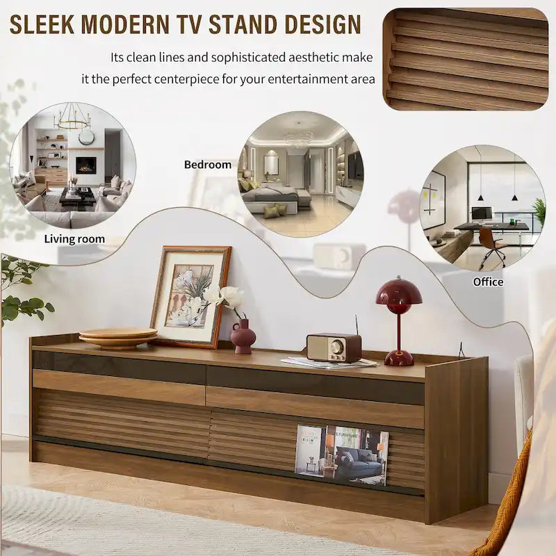 Modern TV Stand with 4 Drawers and Built-In Charging Ports