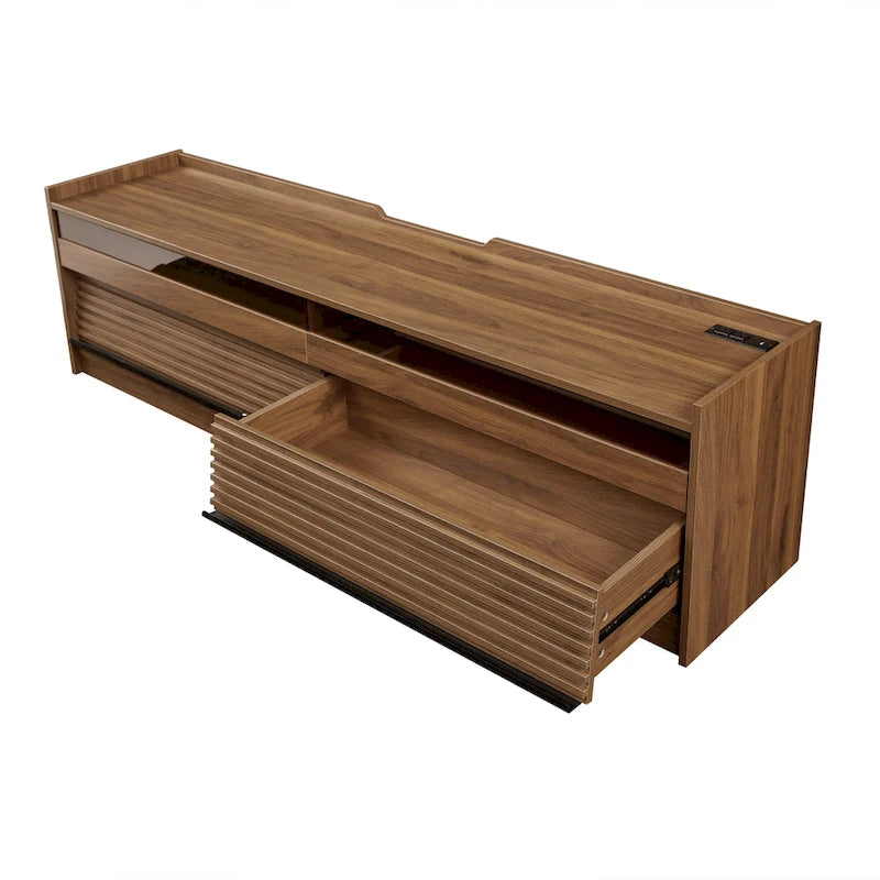 Modern TV Stand with 4 Drawers and Built-In Charging Ports