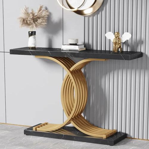 Console nera effetto marmo, 39 in.