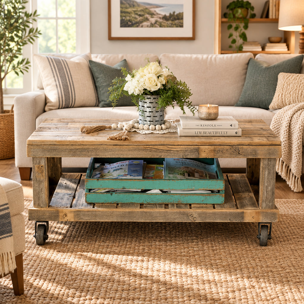 The Gray Barn Homer Natural Vintage Wheel Coffee Table