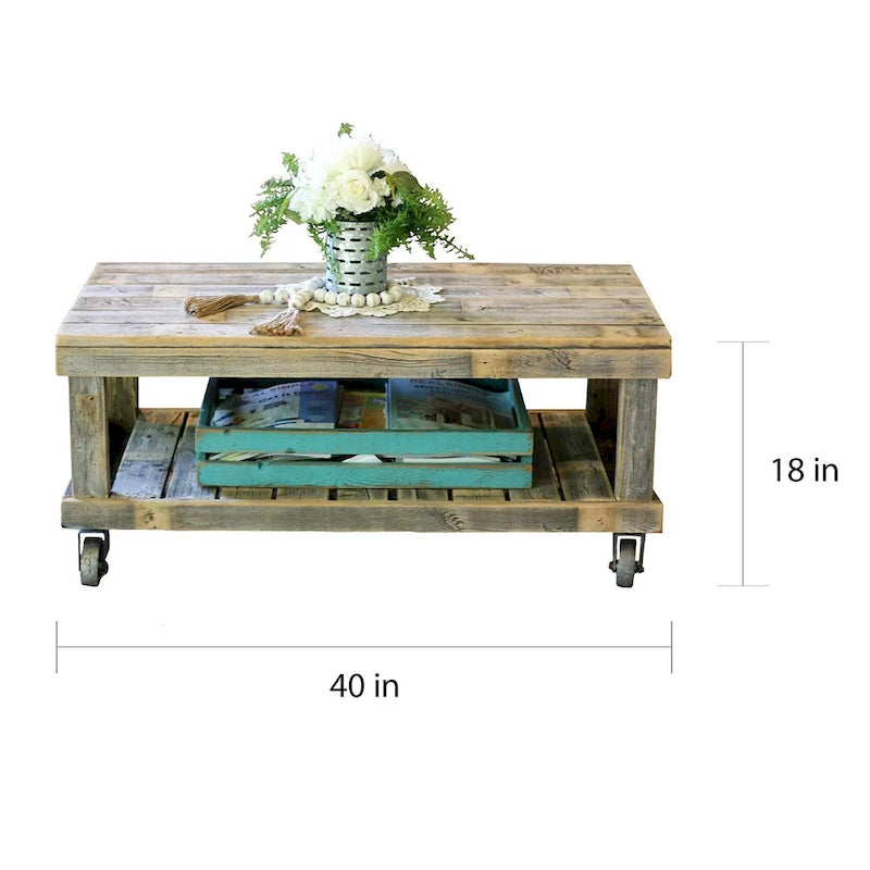 Natürlicher Vintage-Couchtisch mit Rad