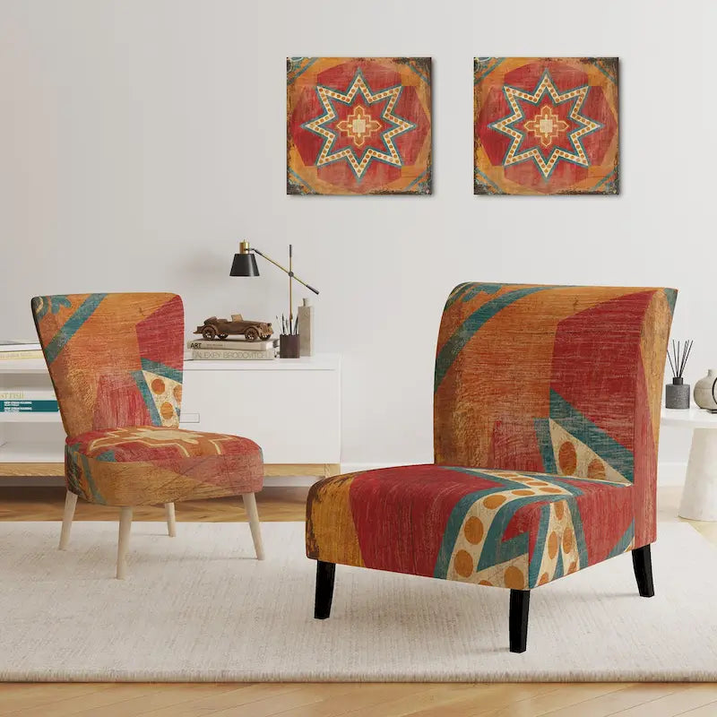 Fauteuil d’appoint capitonné en tissu orange marocain - fauteuil avec accoudoirs