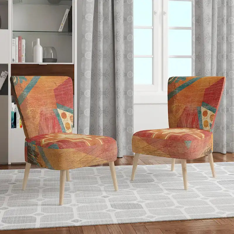 Fauteuil d’appoint capitonné en tissu orange marocain - fauteuil avec accoudoirs
