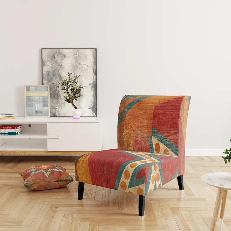 Fauteuil d’appoint capitonné en tissu orange marocain - fauteuil avec accoudoirs