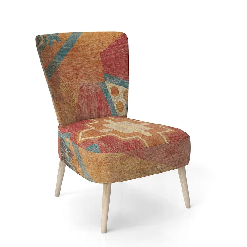 Fauteuil d’appoint capitonné en tissu orange marocain - fauteuil avec accoudoirs