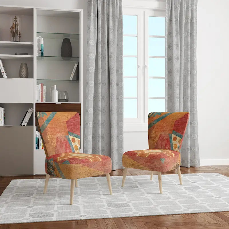 Fauteuil d’appoint capitonné en tissu orange marocain - fauteuil avec accoudoirs