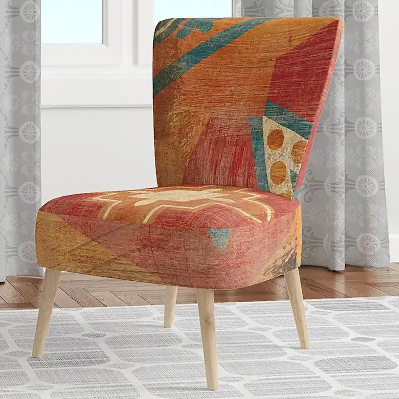 Fauteuil d’appoint capitonné en tissu orange marocain - fauteuil avec accoudoirs
