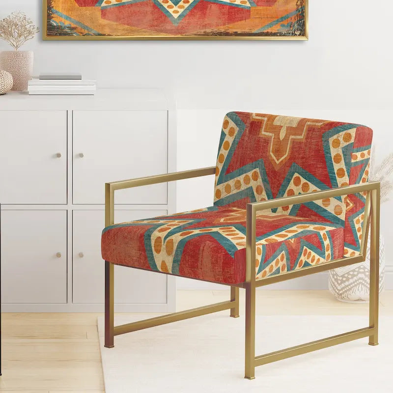 Fauteuil d’appoint capitonné en tissu orange marocain - fauteuil avec accoudoirs