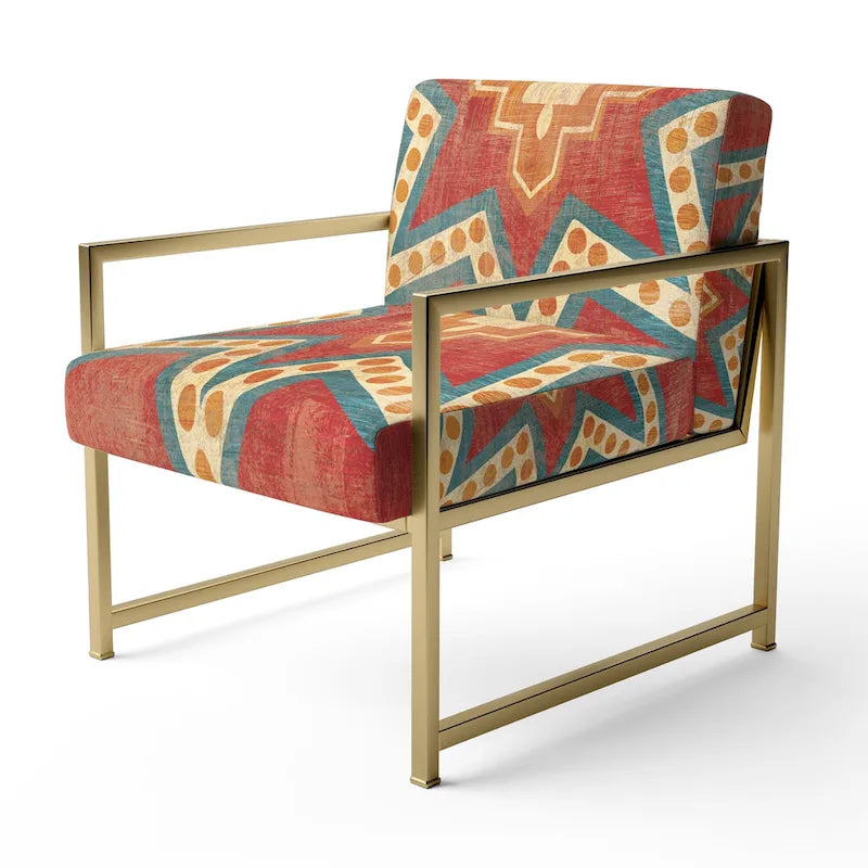 Fauteuil d’appoint capitonné en tissu orange marocain - fauteuil avec accoudoirs