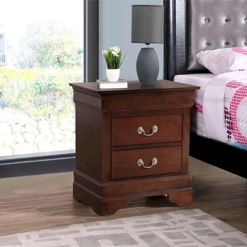 Traditional Two-Drawer Wooden Nightstand