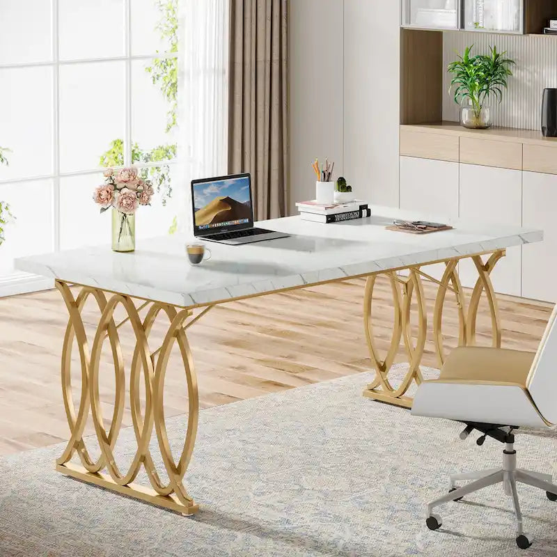 63-Inch Executive Desk and Conference Table for 4–6 People